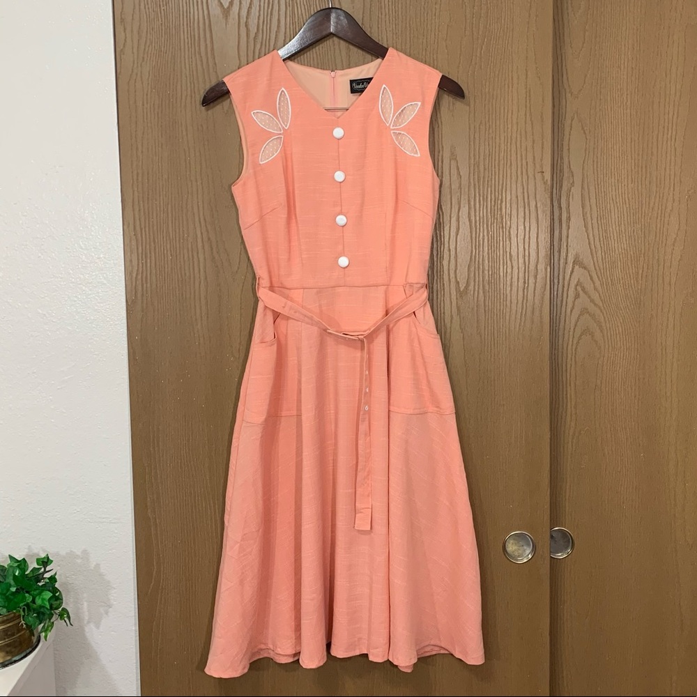 Voodoo Vixen Dress Peach Pocket Belted Retro Pinup